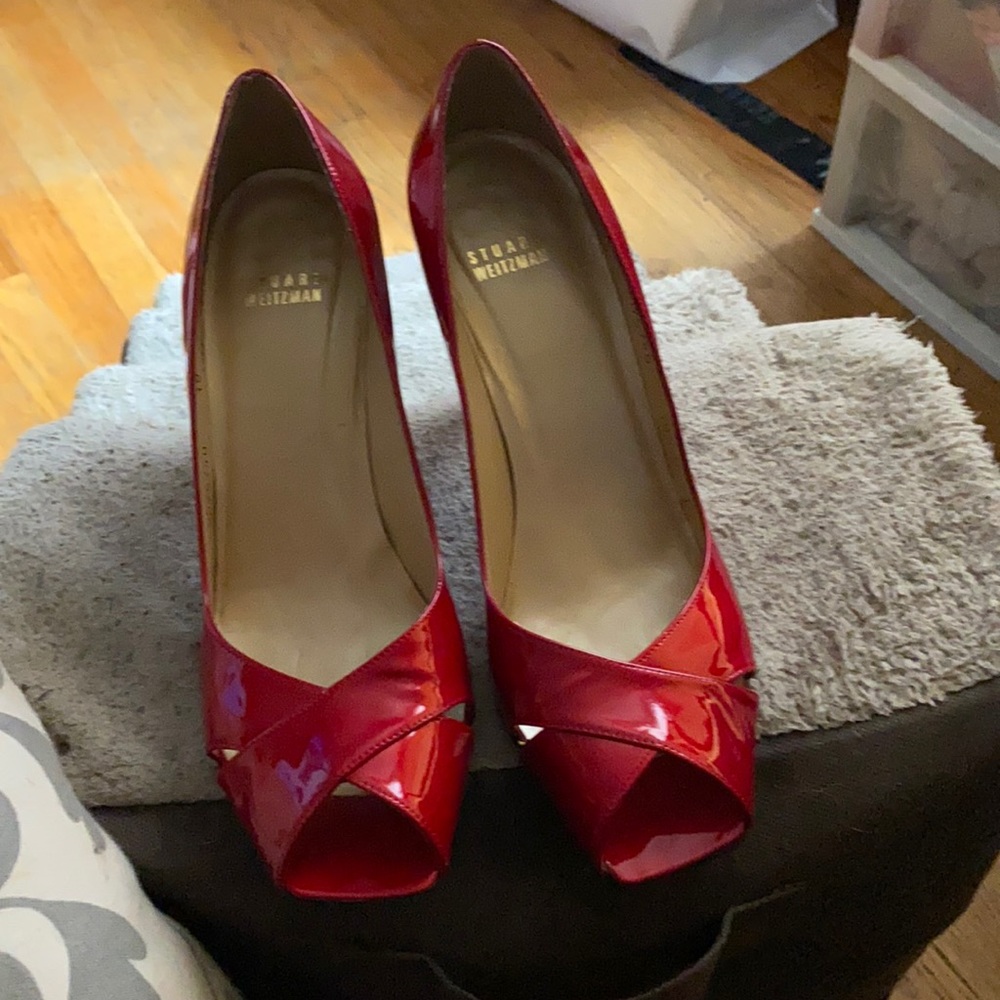 Stuart Weitzman Red Open Toe Shoes Size 10 - image 1